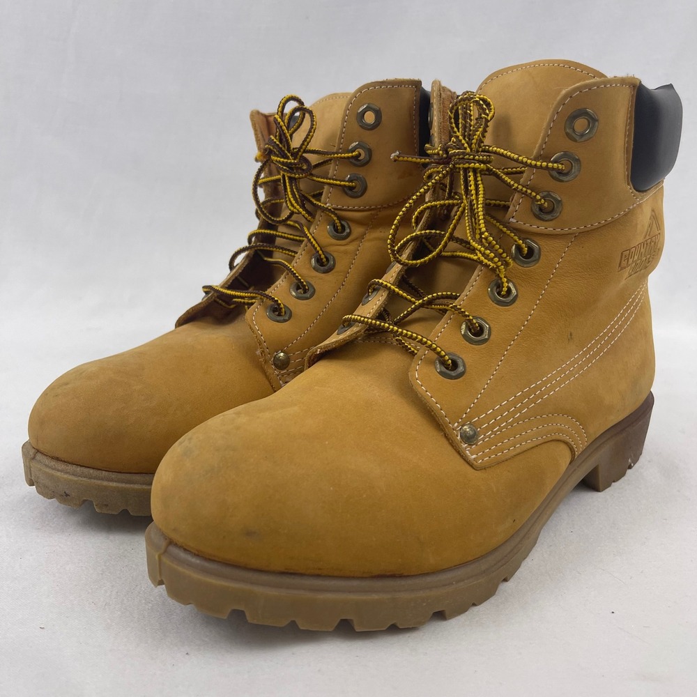 Country Boots‎ Work Boots Mens 7.5 D Wheat Leather Padded Collar Lug Sole